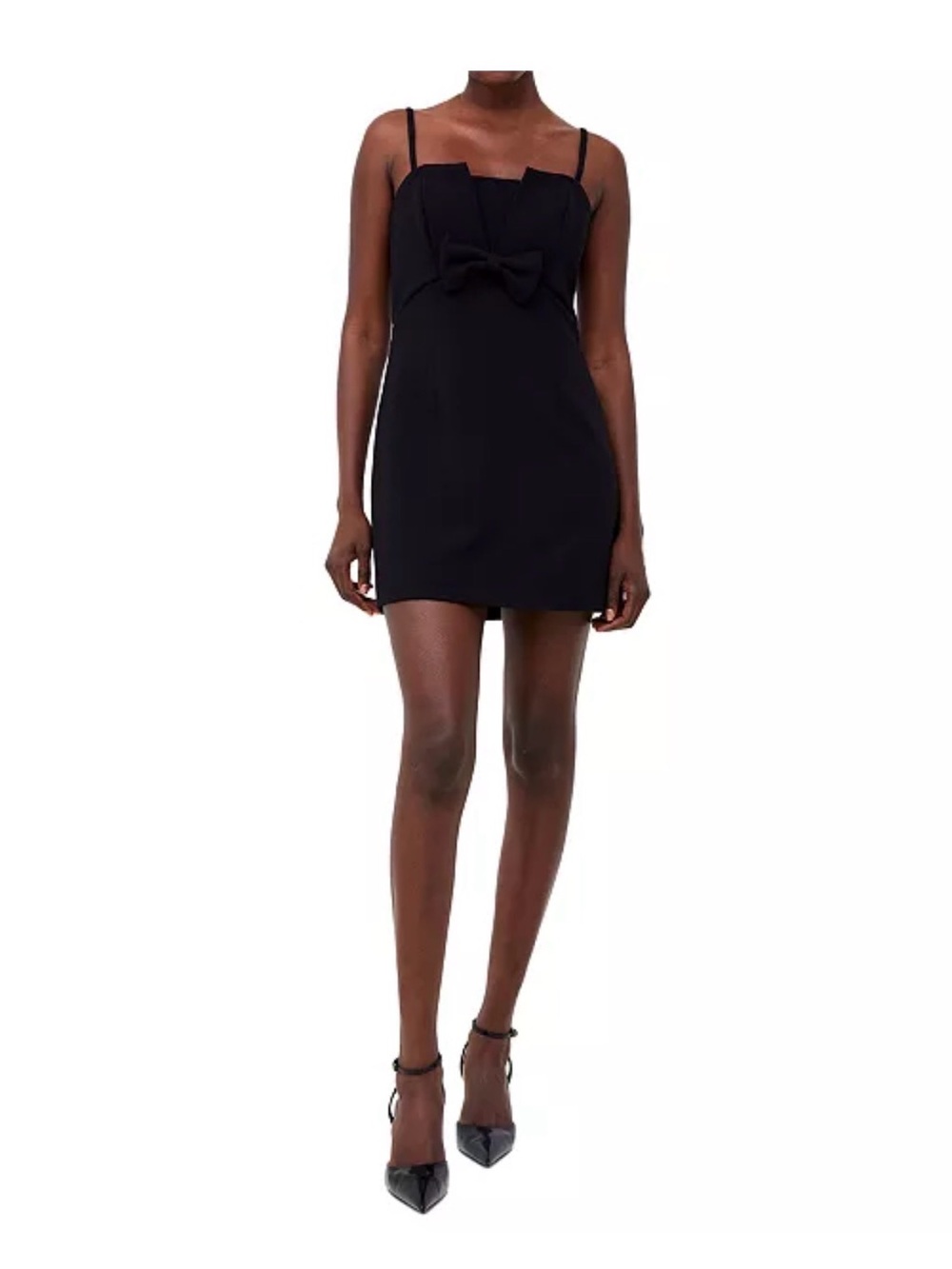 French Connection Whisper Black Bow-Front Mini Dress